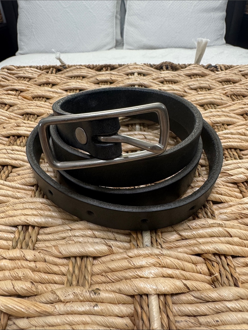 Classic Black Leather Men's Belt with Silver Buckle Size 36 , 45 inches long
